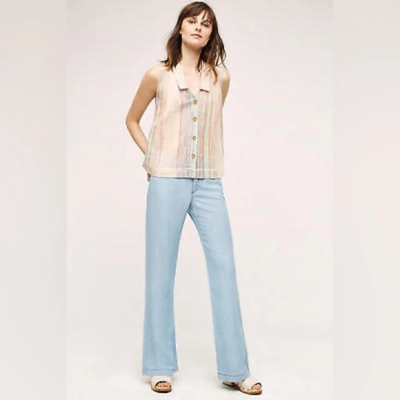 PILCRO‎ AND THE LETTERPRESS by ANTHROPOLOGIE Wide Leg Trouser Pants in Chambray - Picture 1 of 10